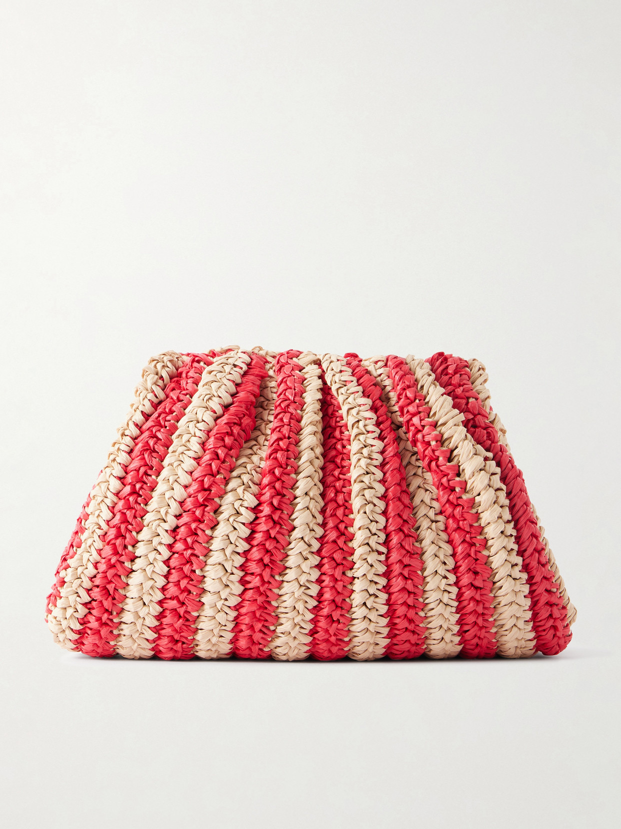 Loeffler Randall Bailey Striped Crocheted Raffia Clutch In Red