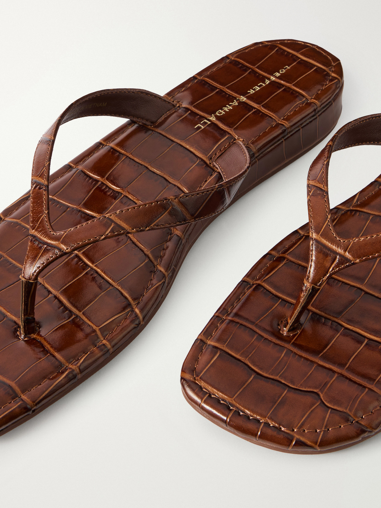 Loeffler Randall Lina Croc-effect Leather Thong Sandals In Brown