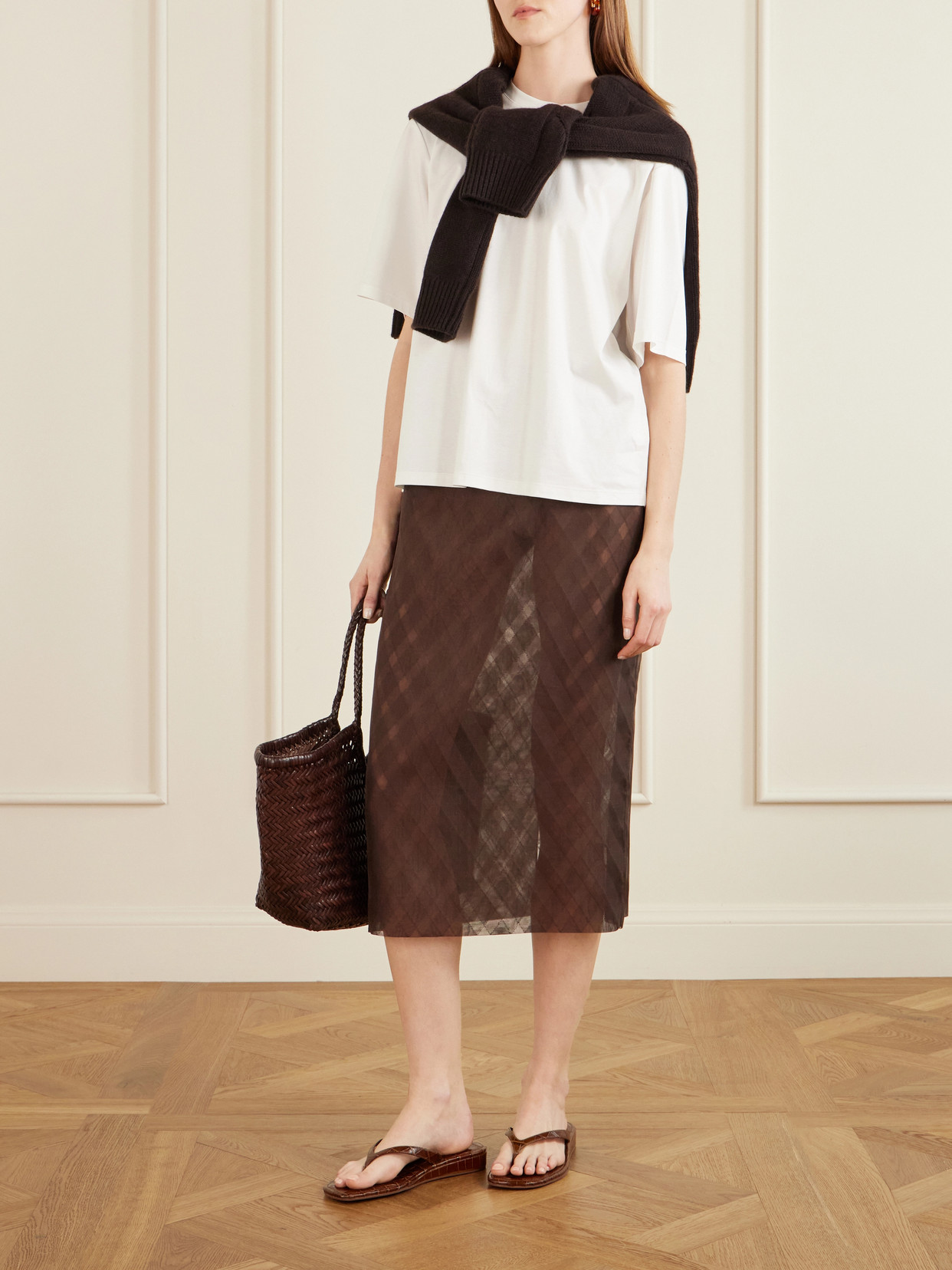 Loeffler Randall Lina Croc-effect Leather Thong Sandals In Brown