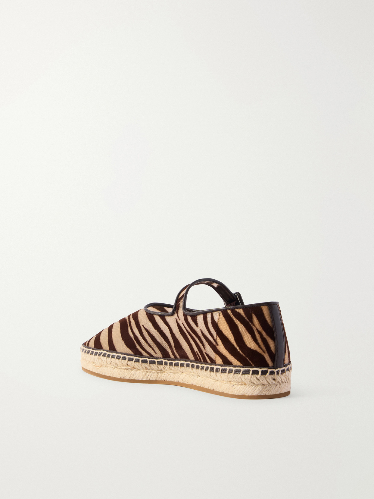 Leather-Trimmed Flocked Ballet Flats
