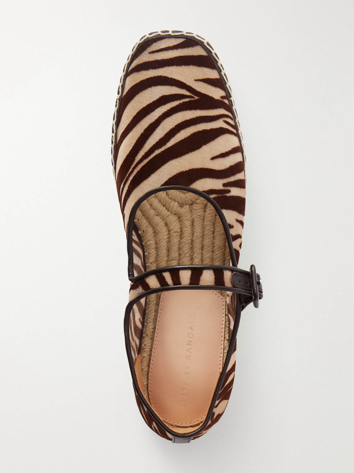 Leather-Trimmed Flocked Ballet Flats