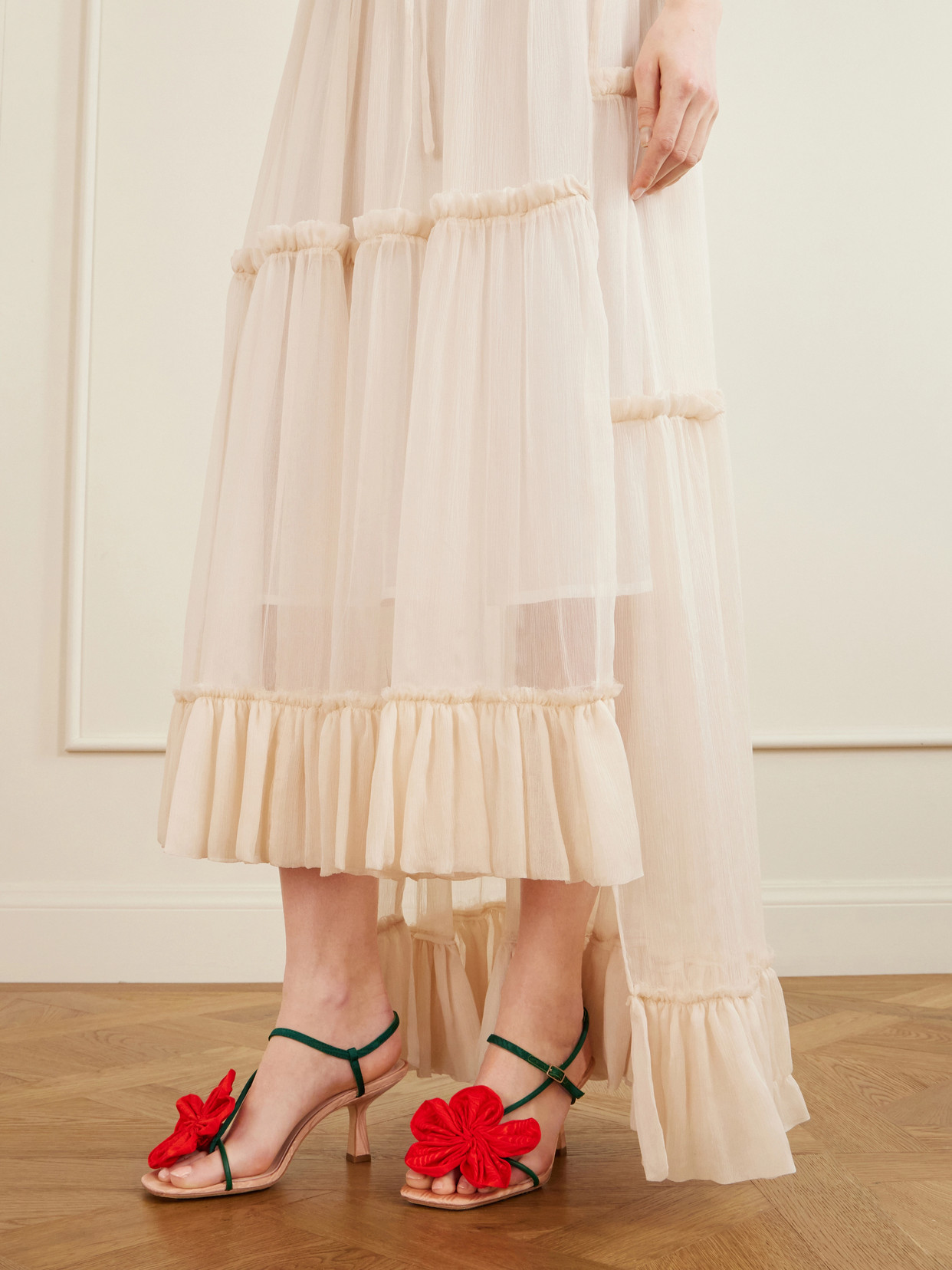 Frank Appliquéd Leather-Trimmed Grosgrain Slingback