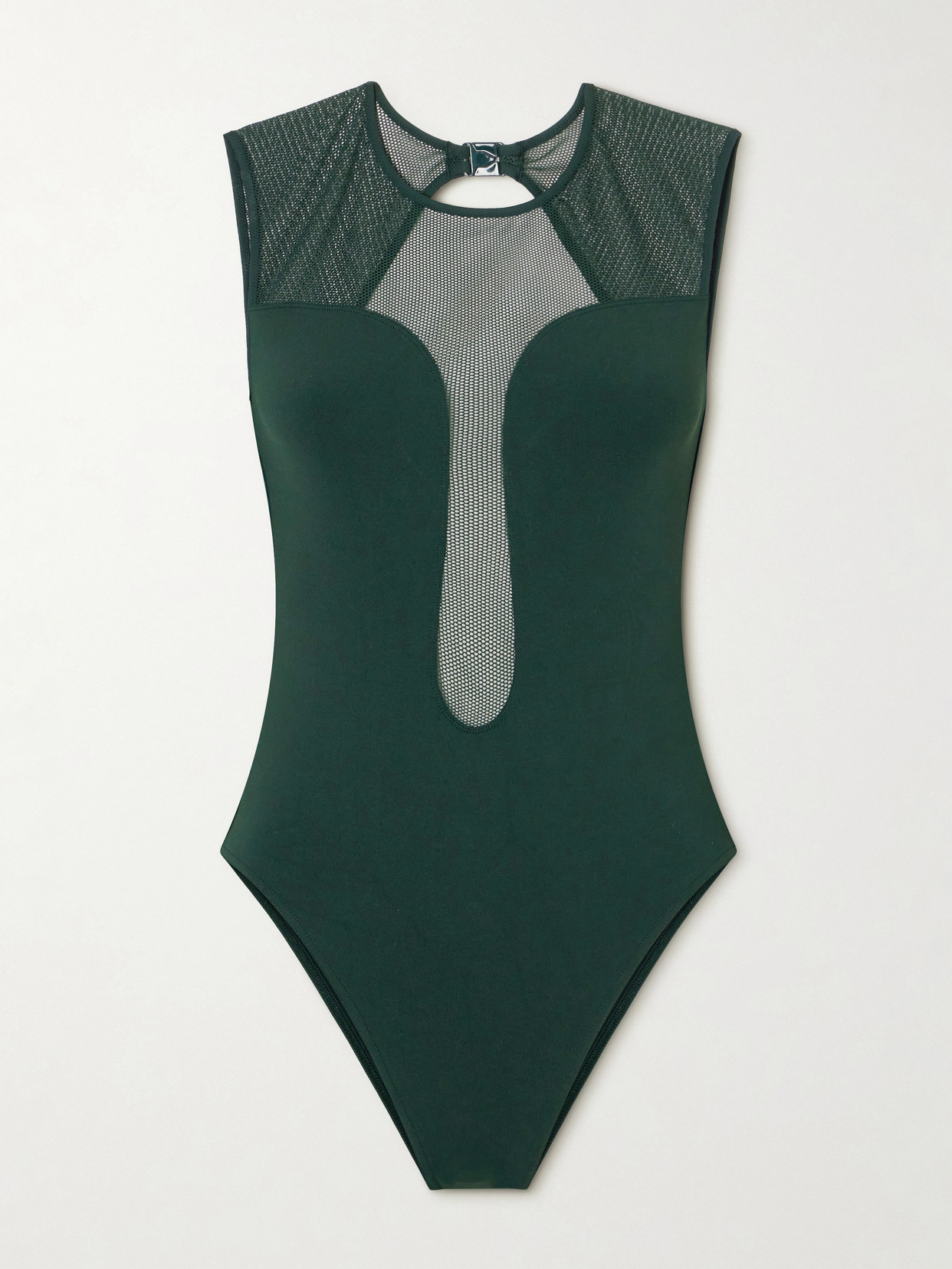 Eres Unique Open-back Mesh-trimmed Swimsuit In Green