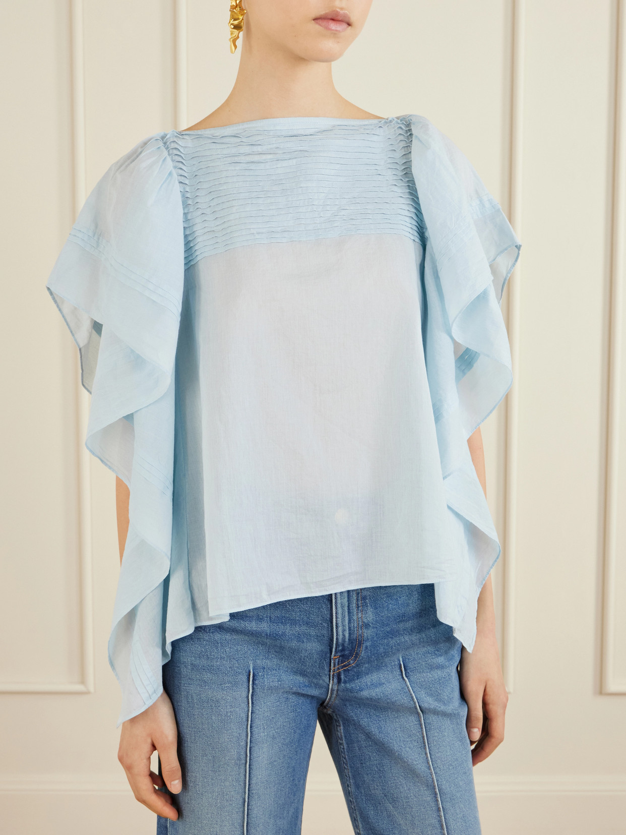 Lu Ruffled Cotton-Voile Top