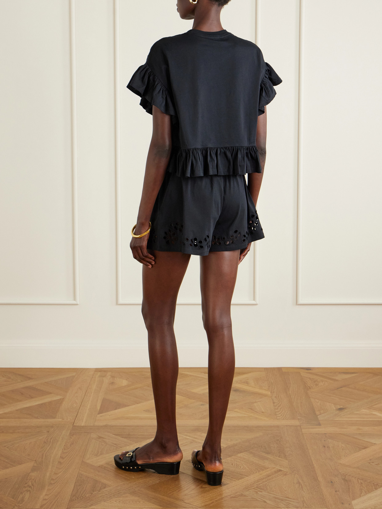 Mariana Ruffled Broderie Anglaise Organic Cotton-Jersey Blouse