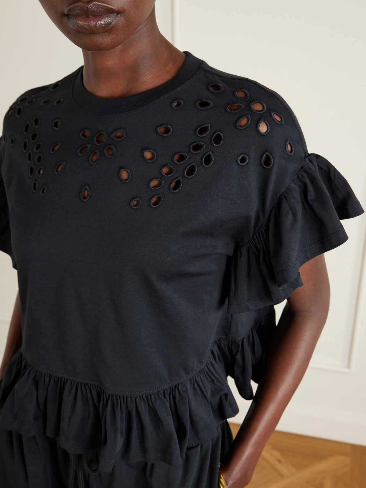 Mariana Ruffled Broderie Anglaise Organic Cotton-Jersey Blouse
