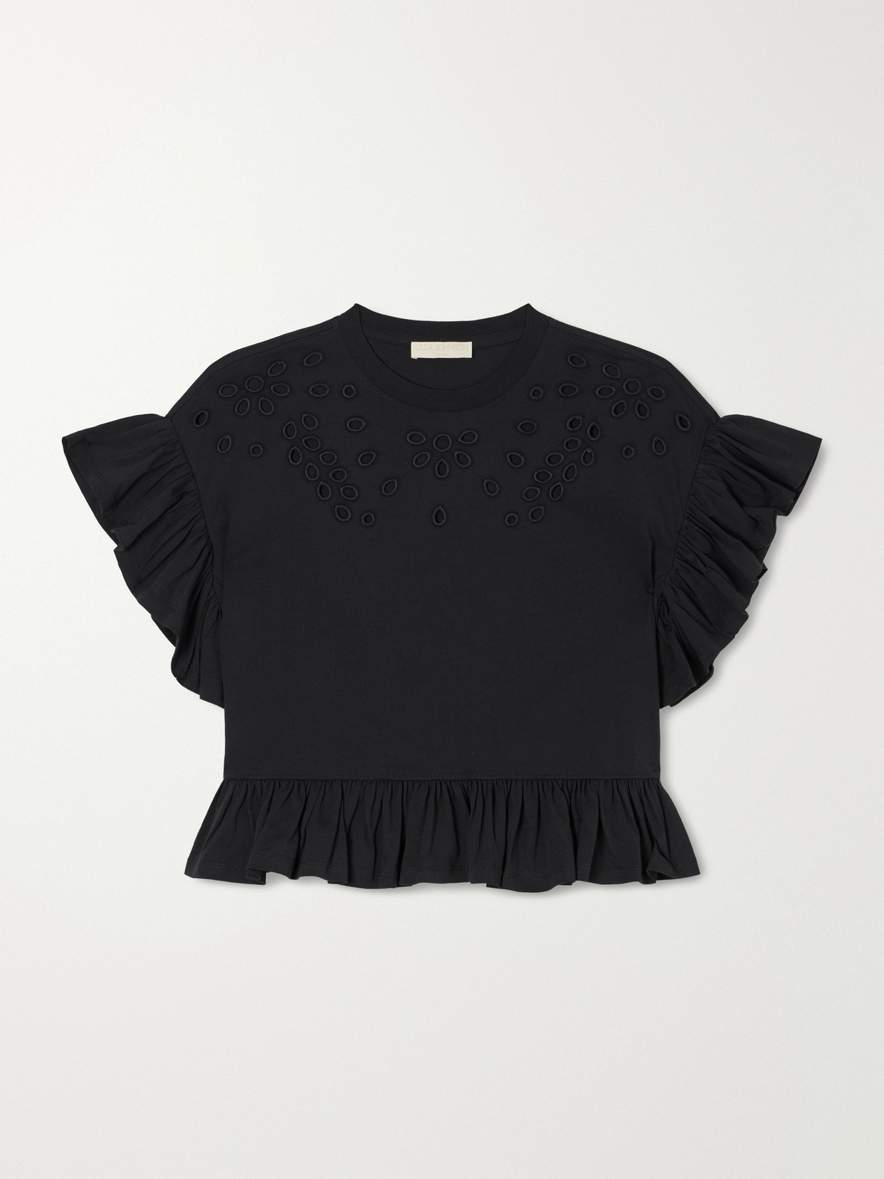 Ulla Johnson Mariana Ruffled Broderie Anglaise Organic Cotton-jersey Blouse In Black