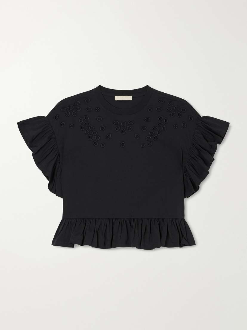 Ulla Johnson Mariana Ruffled Broderie Anglaise Organic Cotton-jersey Blouse