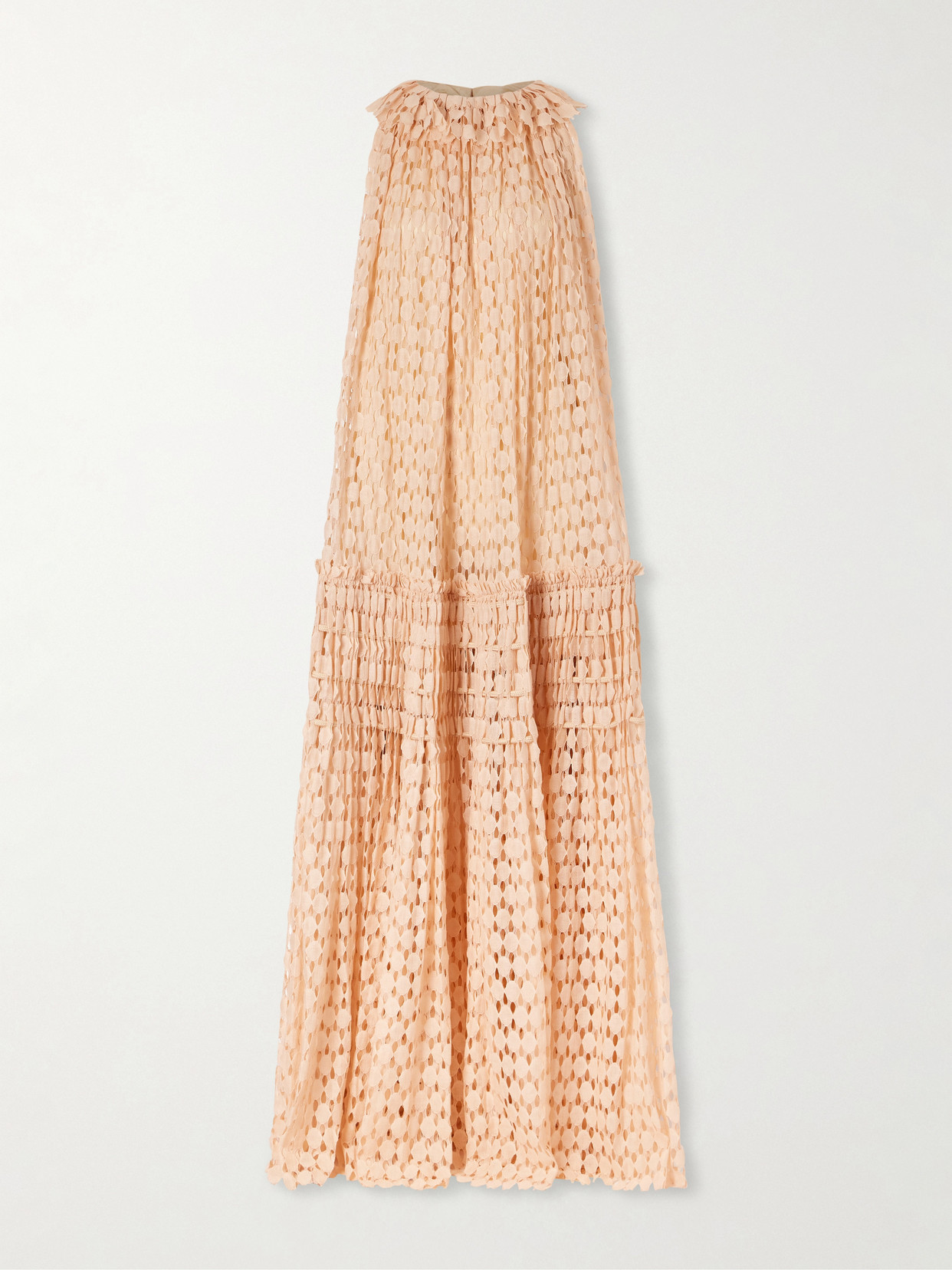 Ulla Johnson Anouk Pleated Ruffled Cotton-blend Lace Halterneck Gown In Pink