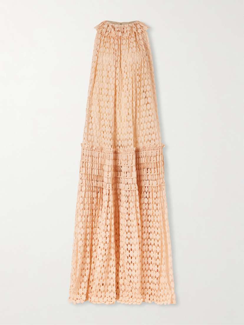 Ulla Johnson Anouk Pleated Ruffled Cotton-blend Lace Halterneck Gown