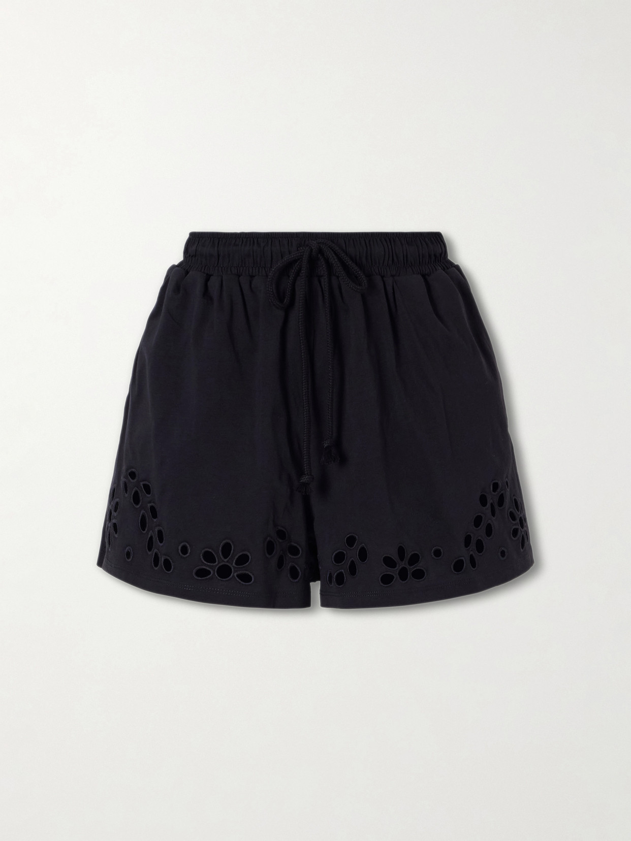 Ulla Johnson Vedi Ruffled Broderie Anglaise Organic Cotton-jersey Shorts In Black
