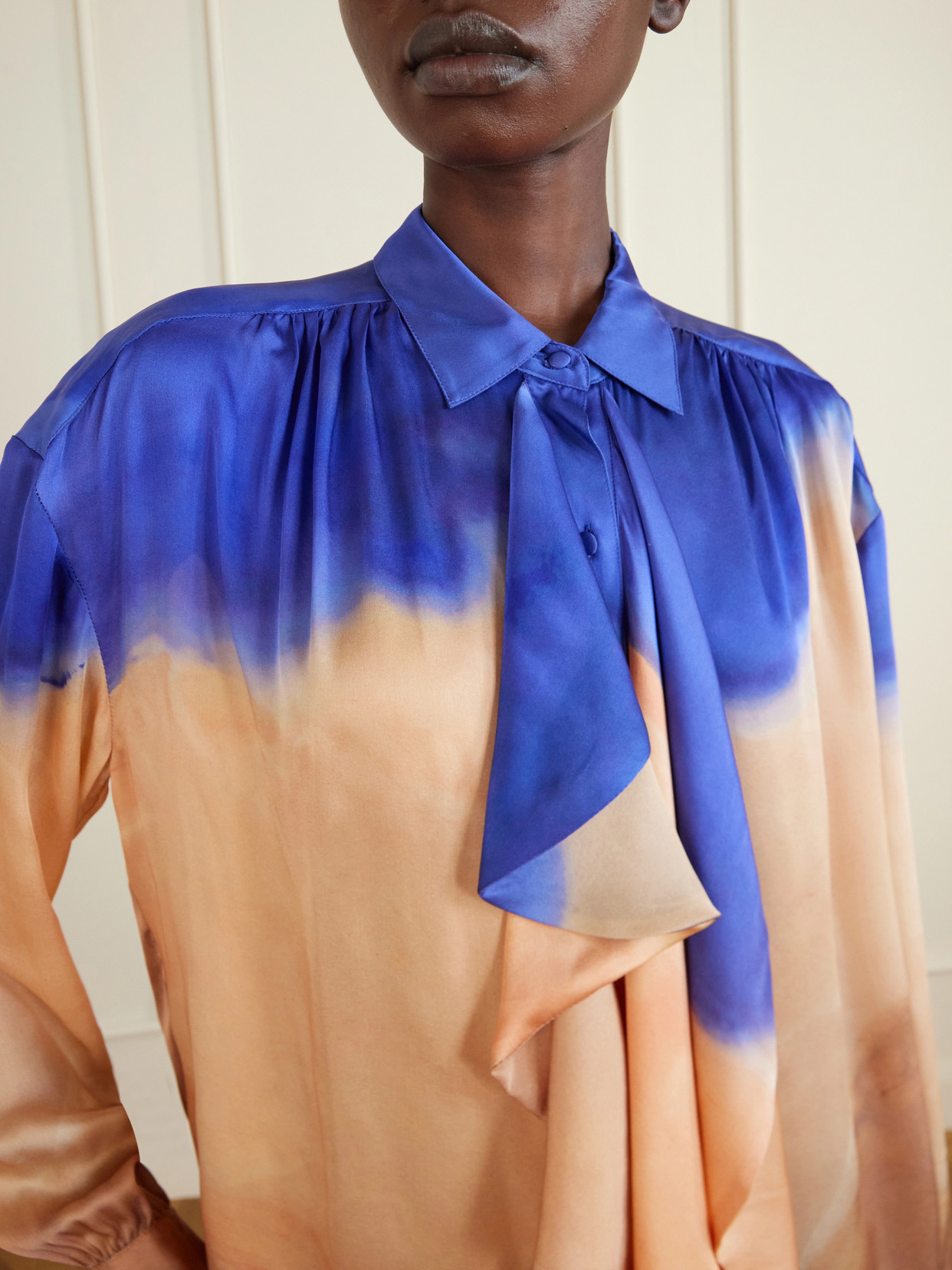 Gesture Ruffled Dégradé Silk-Satin Blouse