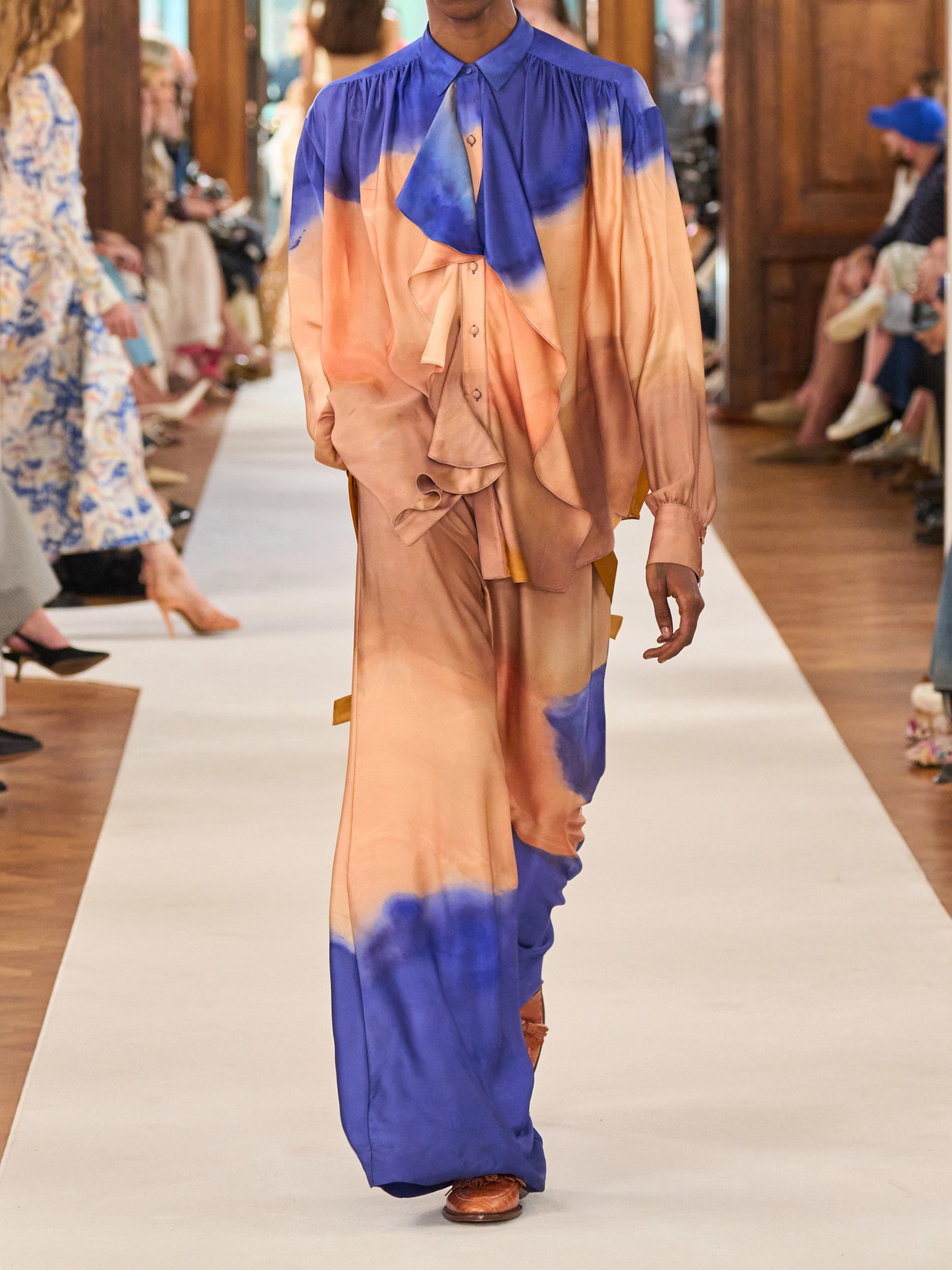 Gesture Ruffled Dégradé Silk-Satin Blouse