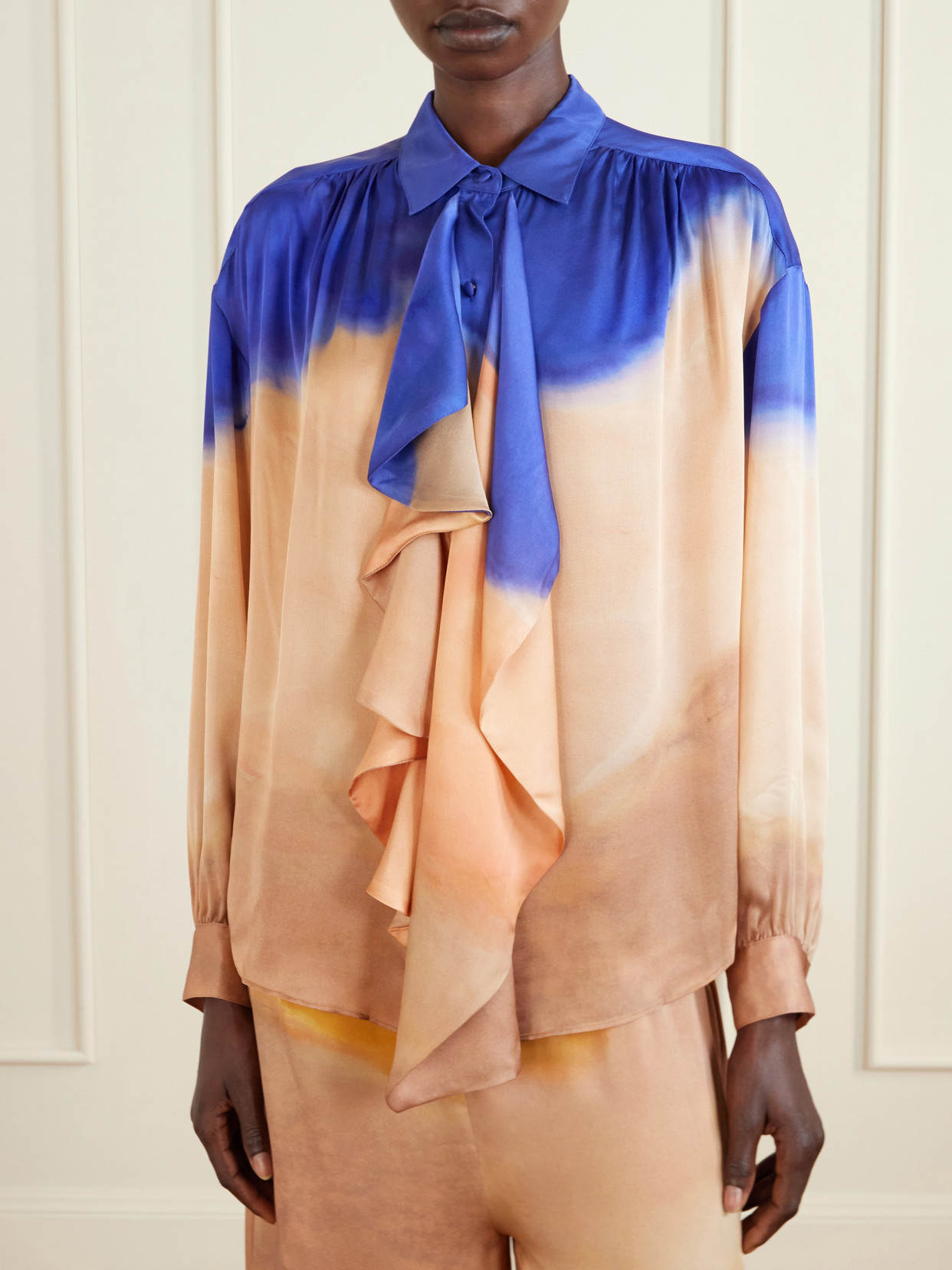 Gesture Ruffled Dégradé Silk-Satin Blouse