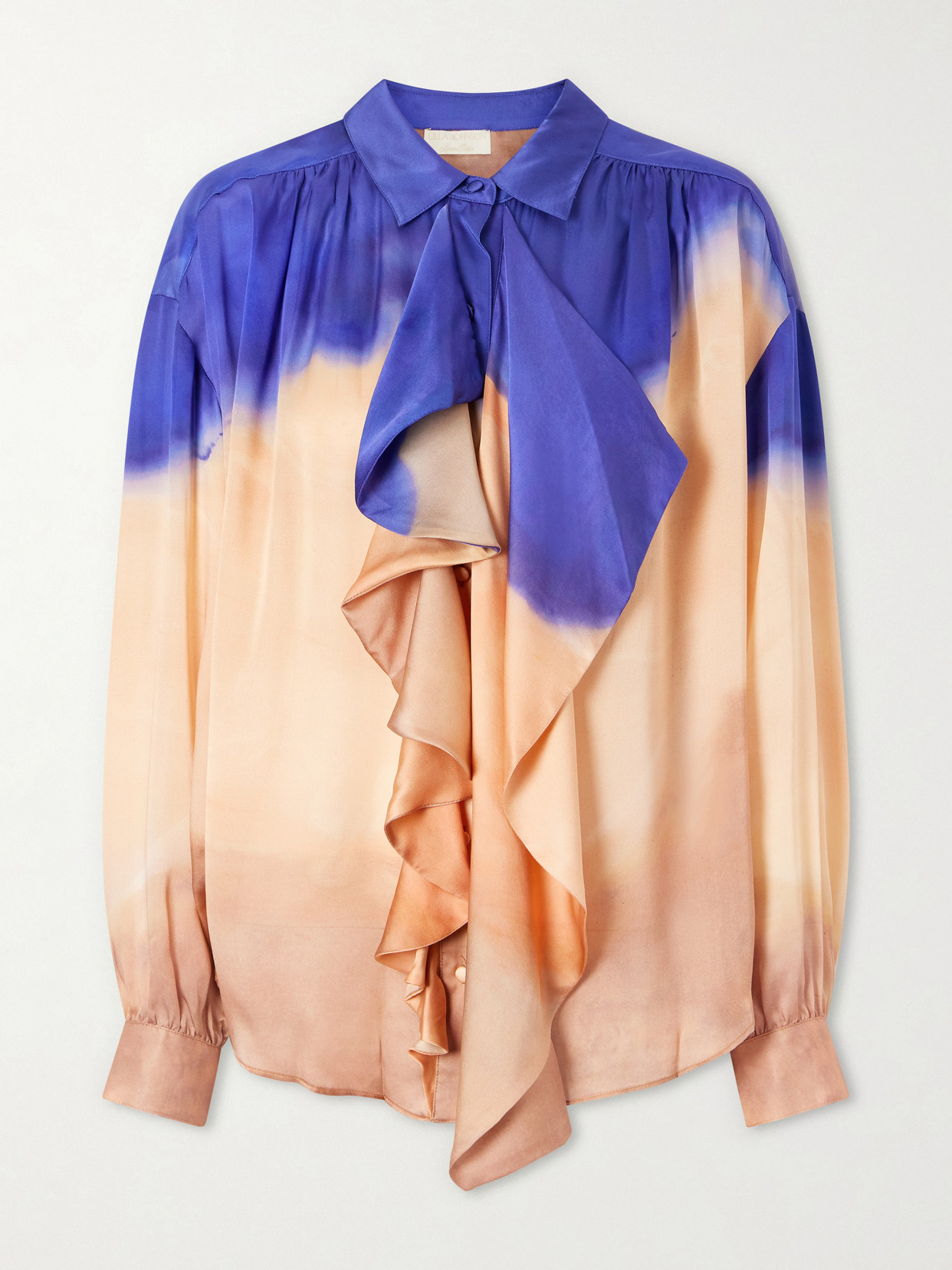 Ulla Johnson Gesture Ruffled Dégradé Silk-satin Blouse In Blue