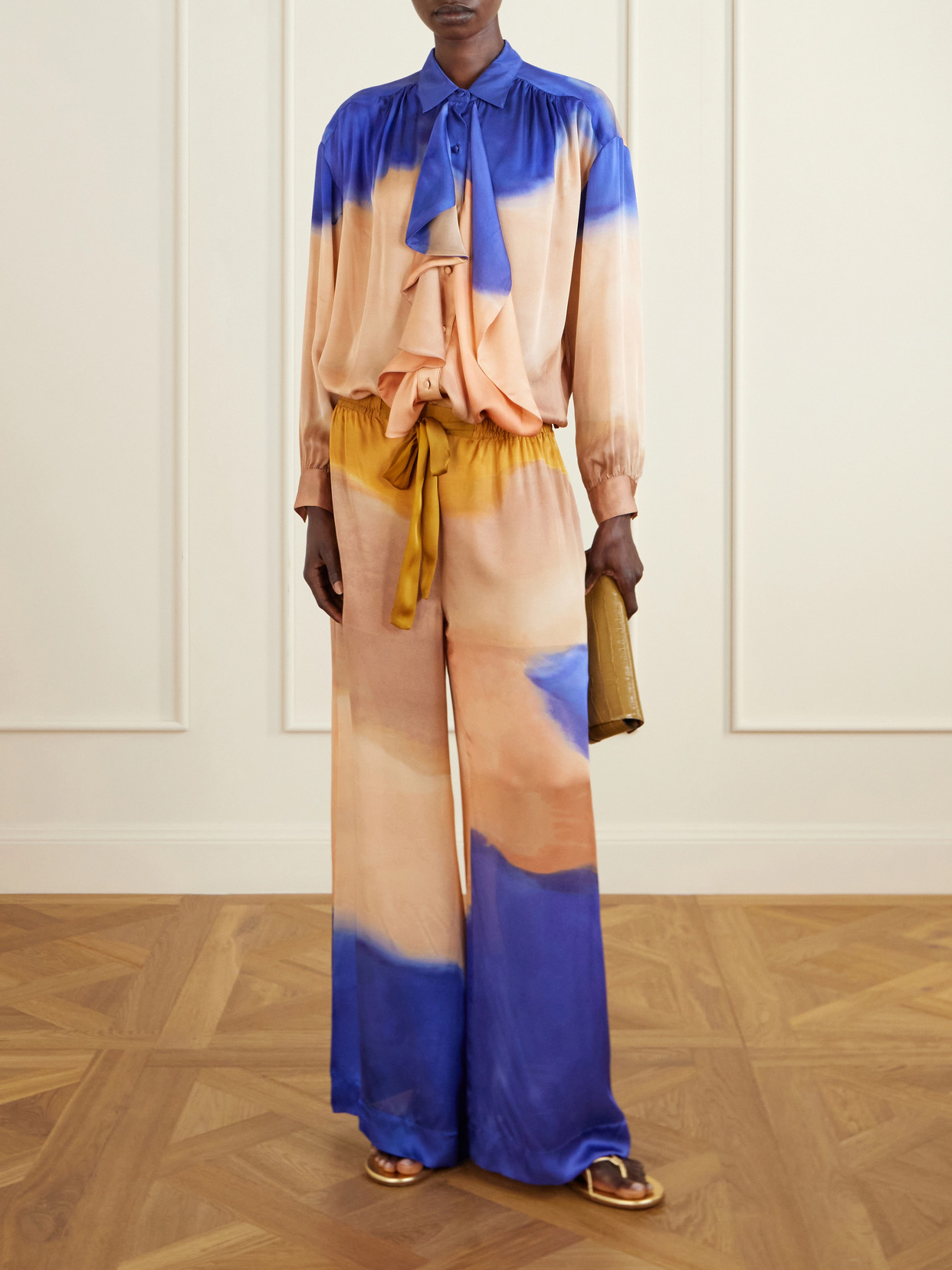 Gesture Ruffled Dégradé Silk-Satin Blouse