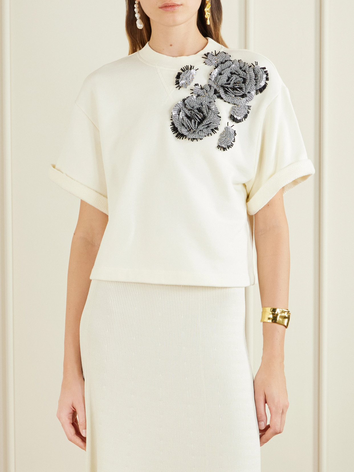 Embellished Cotton-Jersey T-Shirt
