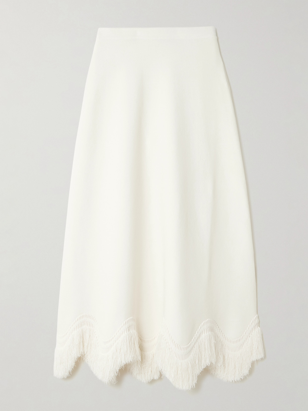 Ulla Johnson Pauline Scalloped Fringed Knitted Midi Skirt In White