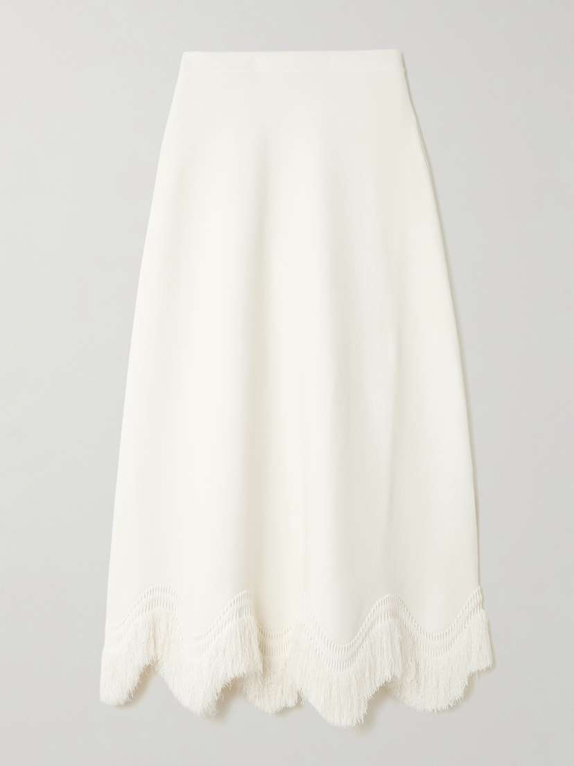 Ulla Johnson Pauline Scalloped Fringed Knitted Midi Skirt