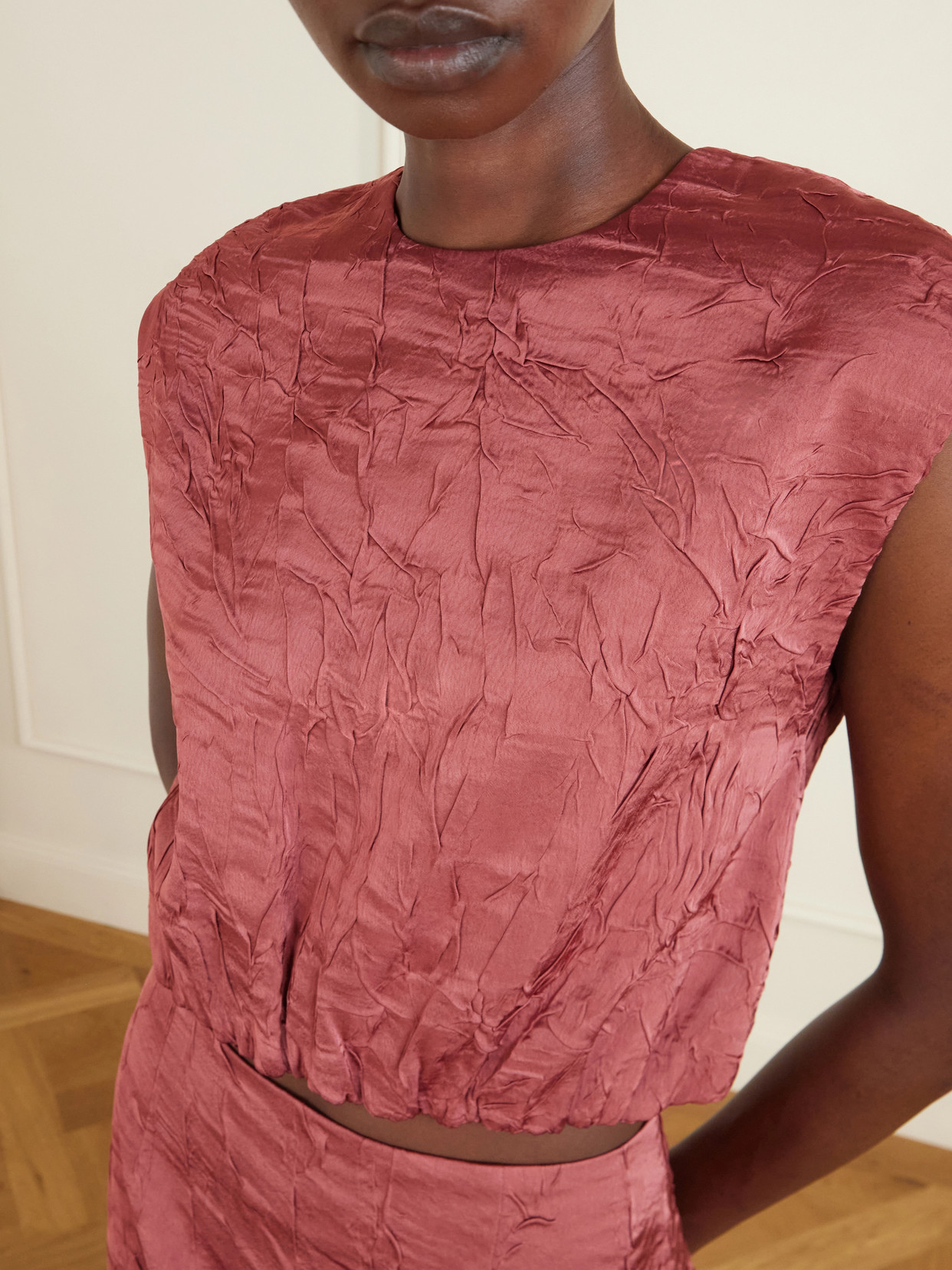Crinkled Satin Tank Top