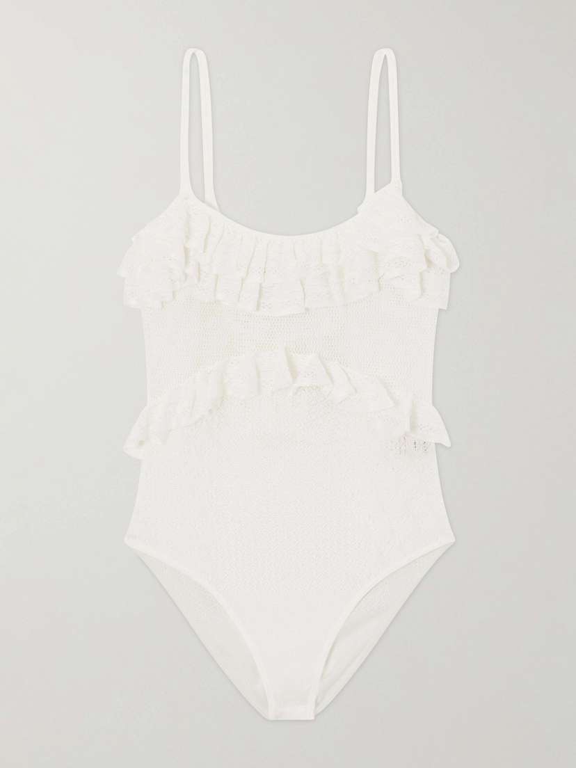 Ulla Johnson Bania Ruffled Crocheted Bodysuit