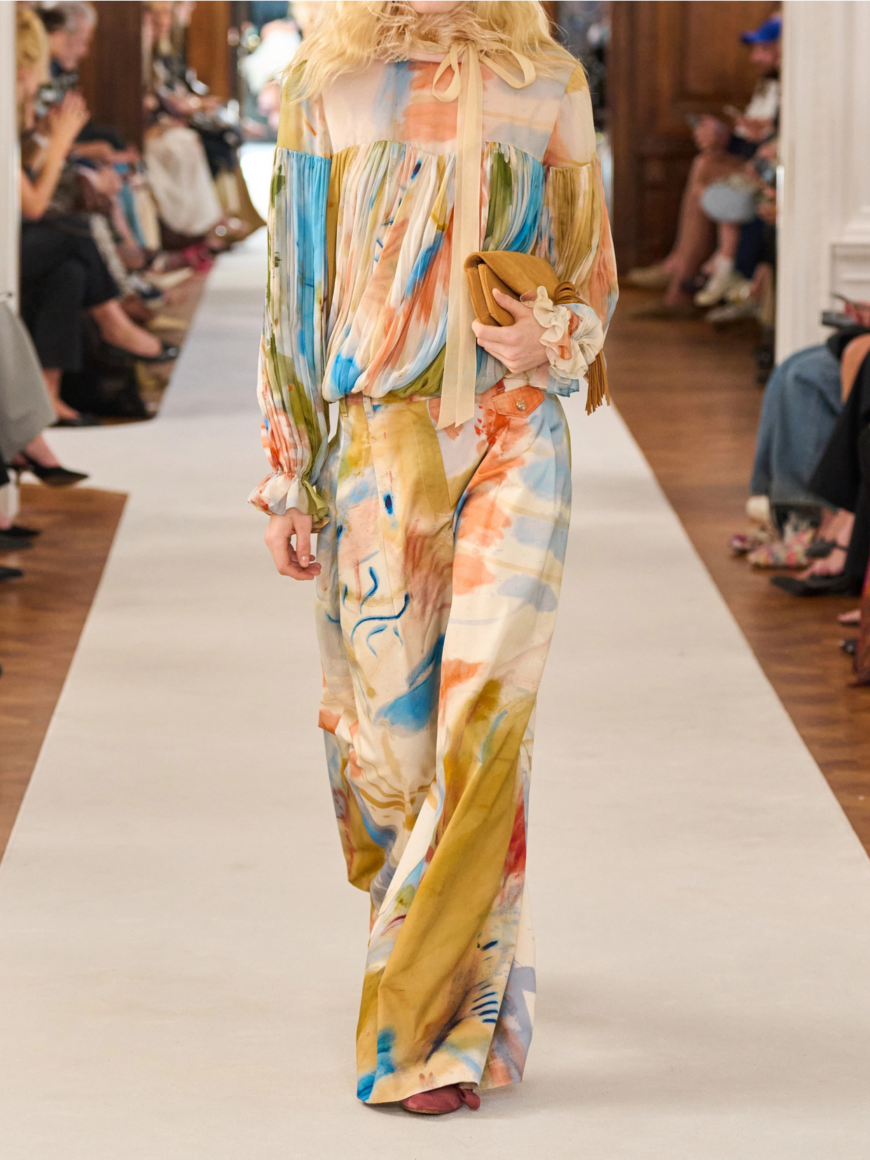 Pearl Pleated Printed Silk-Chiffon Blouse