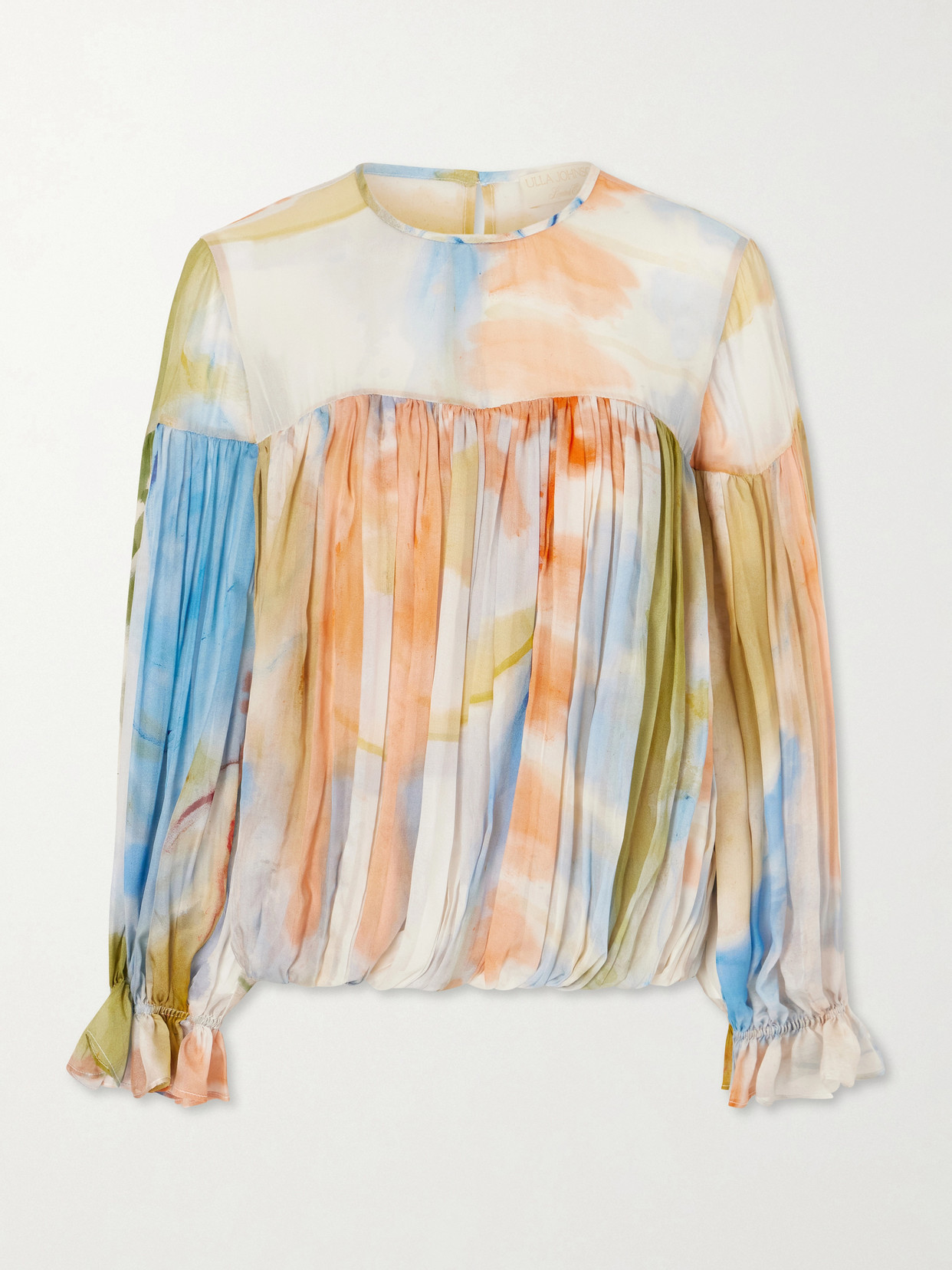 Pearl Pleated Printed Silk-Chiffon Blouse