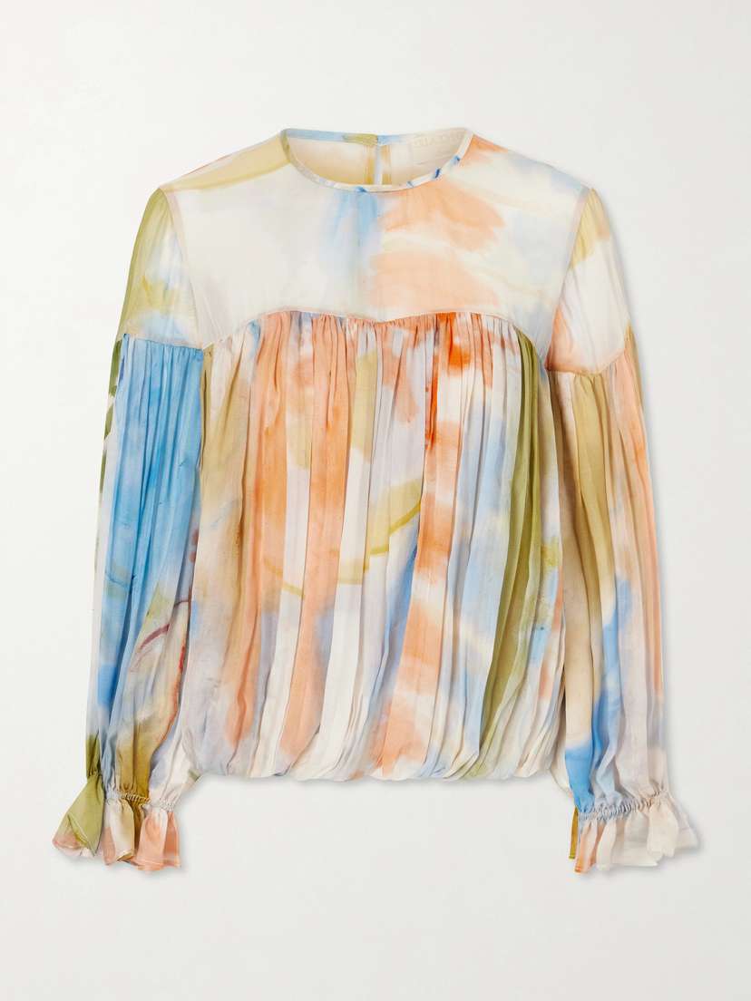 Ulla Johnson Pearl Pleated Printed Silk-chiffon Blouse