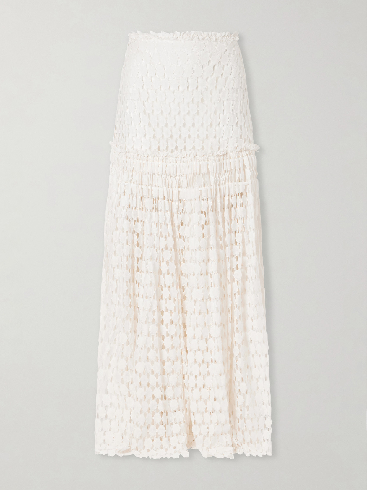Ulla Johnson Aris Pleated Cotton-blend Lace Maxi Skirt In White