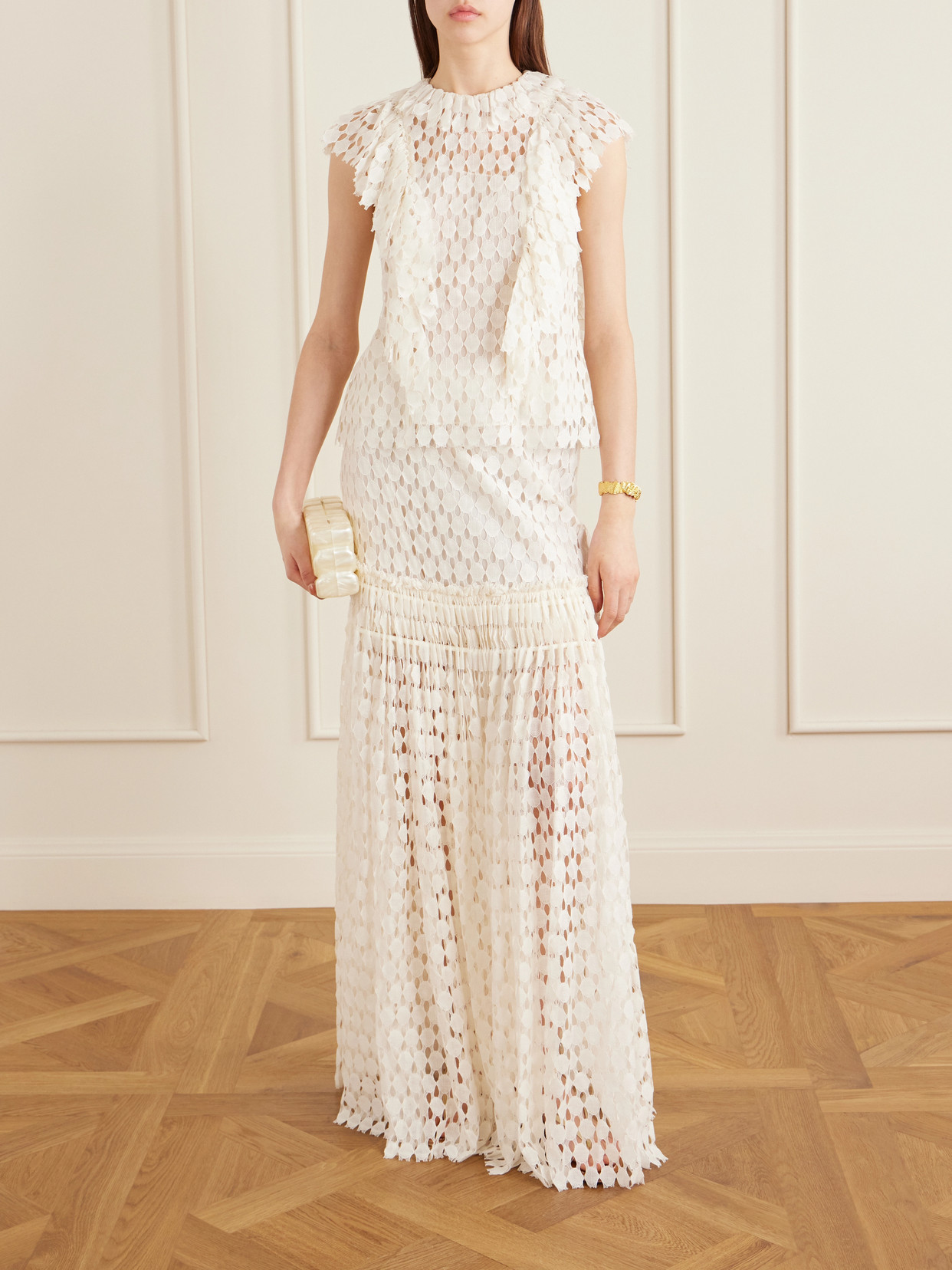 Aris Pleated Cotton-Blend Lace Maxi