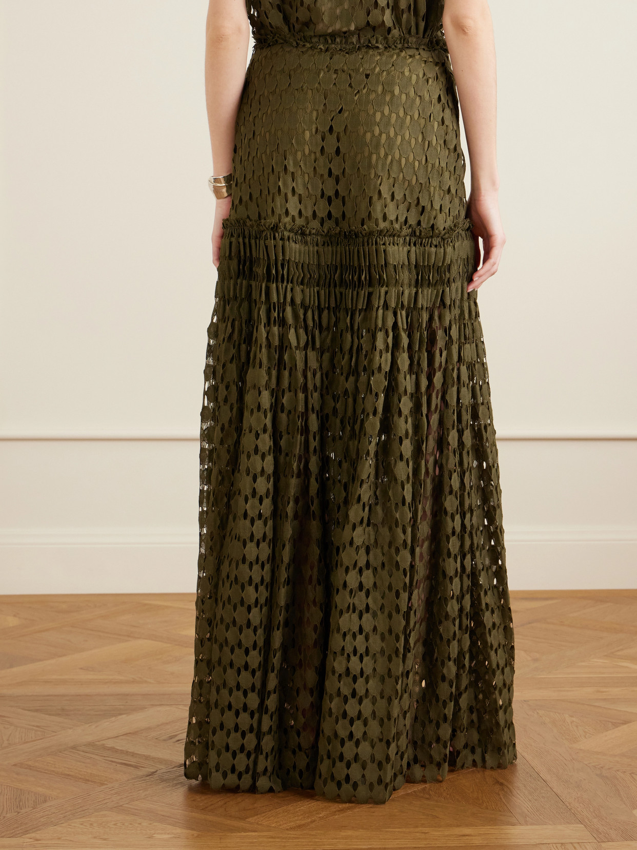 Aris Pleated Cotton-Blend Lace Maxi