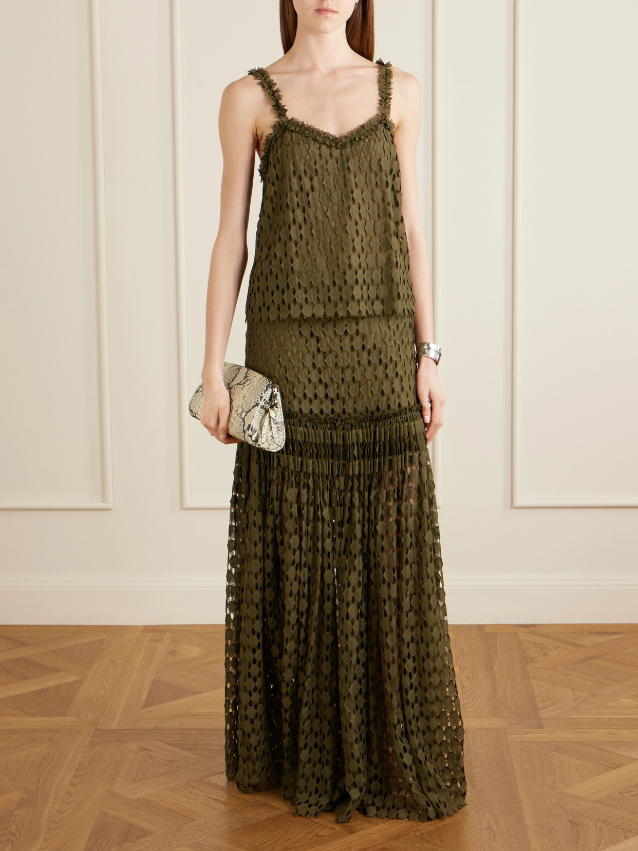 Aris Pleated Cotton-Blend Lace Maxi