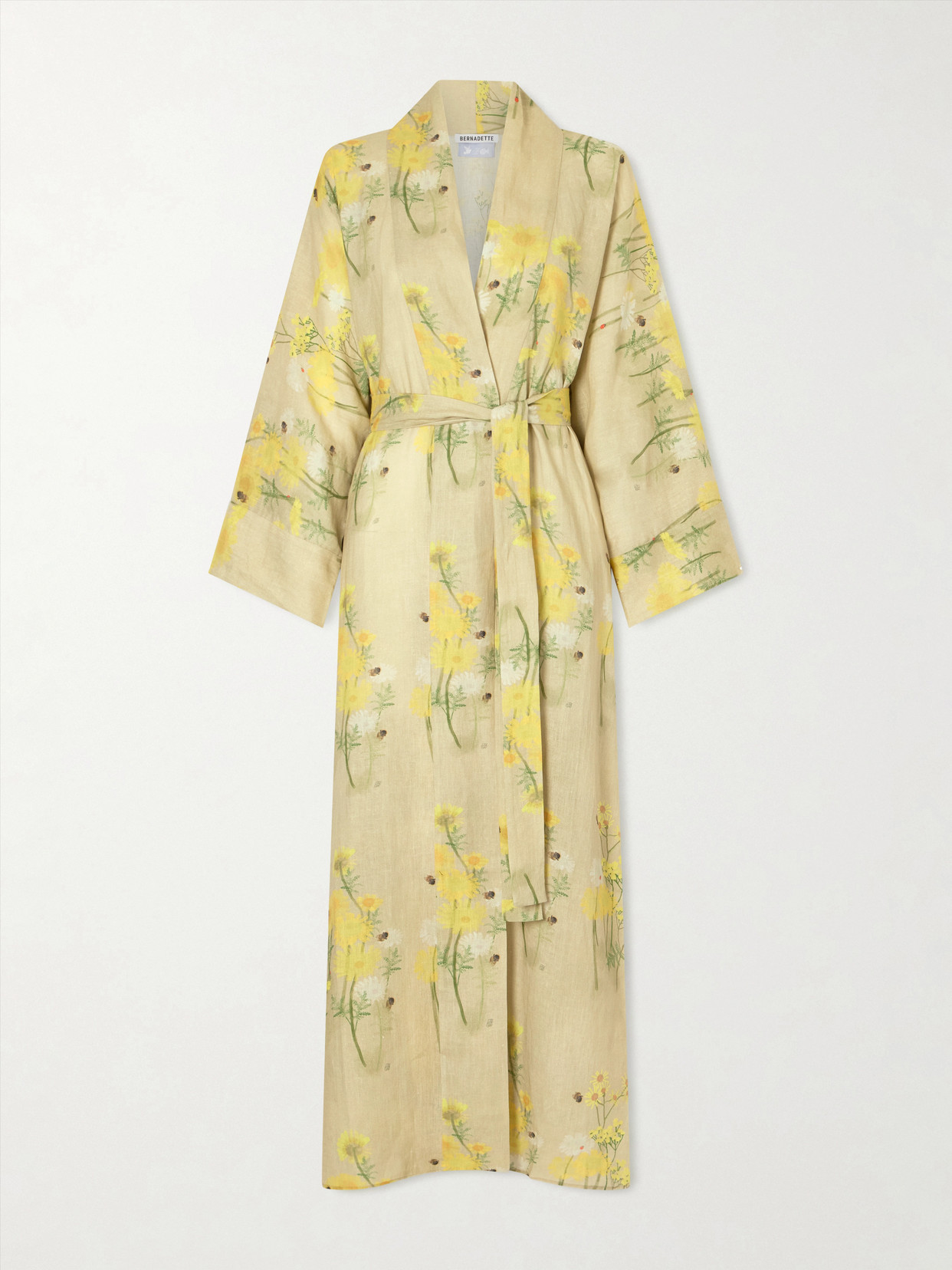 Bernadette Peignoir Belted Floral-print Linen Maxi Dress In Black