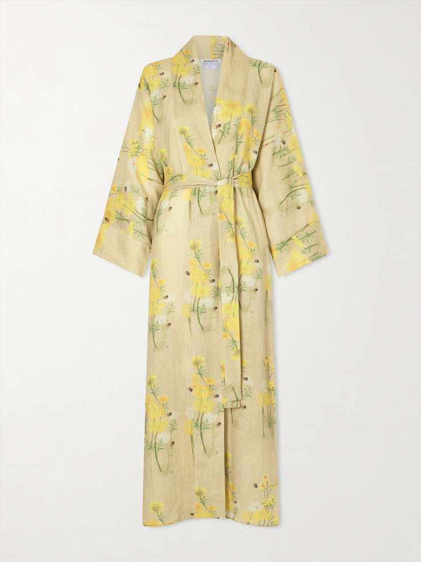 BERNADETTE Peignoir Belted Floral-print Linen Maxi Dress