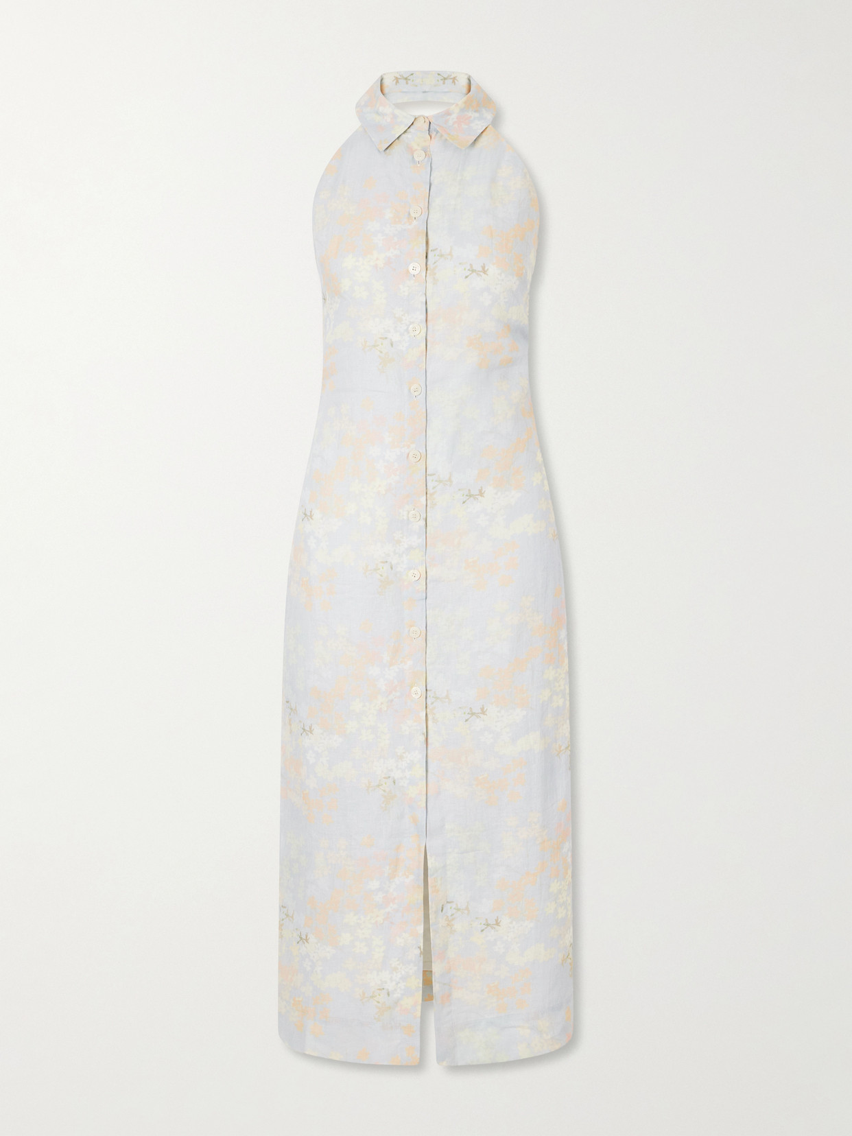 Bernadette Cici Jasmin Floral-print Linen Halterneck Midi Dress In Blue
