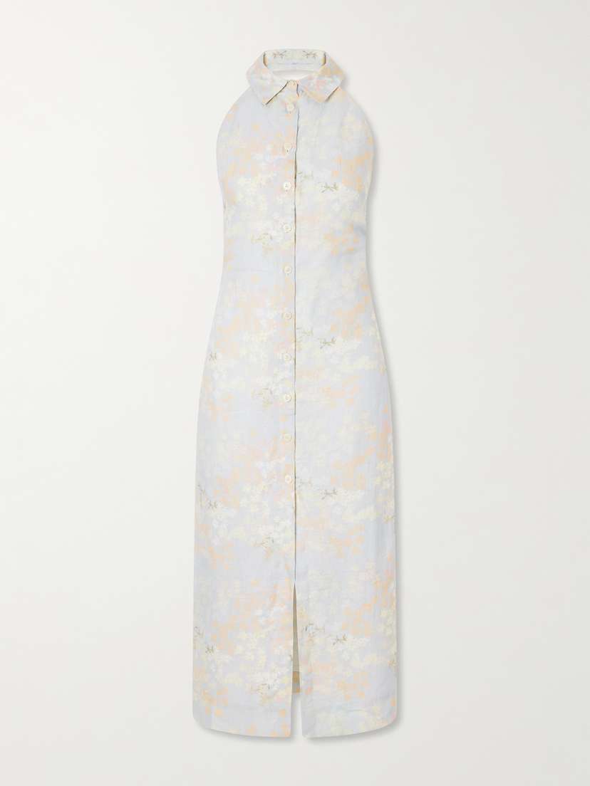 BERNADETTE Cici Jasmin Floral-print Linen Halterneck Midi Dress