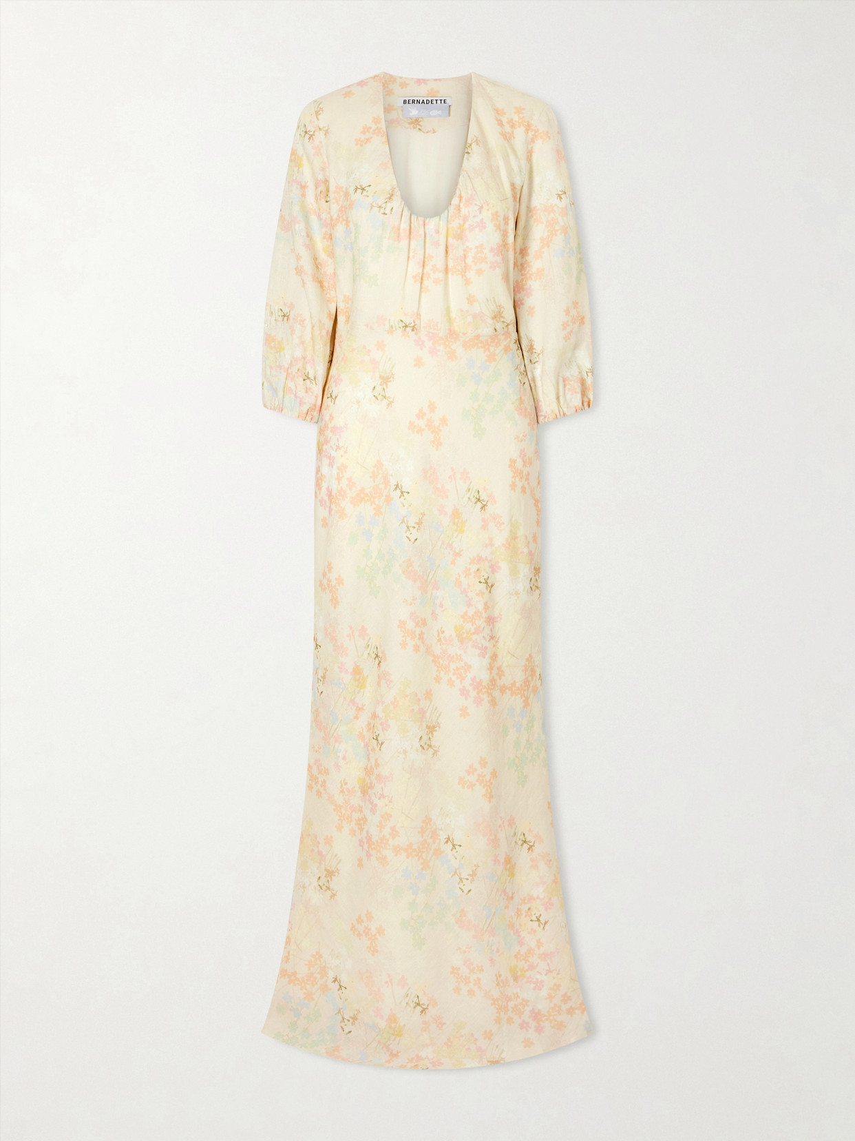 Bernadette Beau Floral-print Linen Maxi Dress In Nude