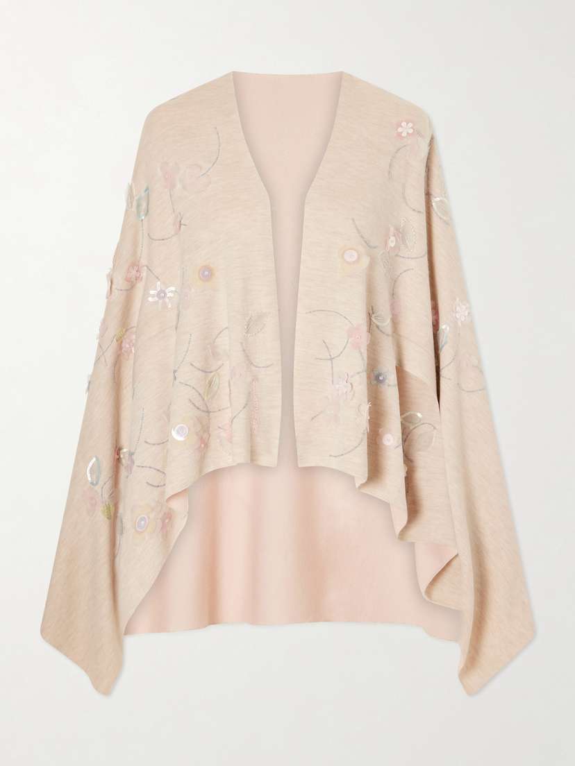 BERNADETTE Shirene Embellished Embroidered Cashmere-blend Cape | Thumbnail 5