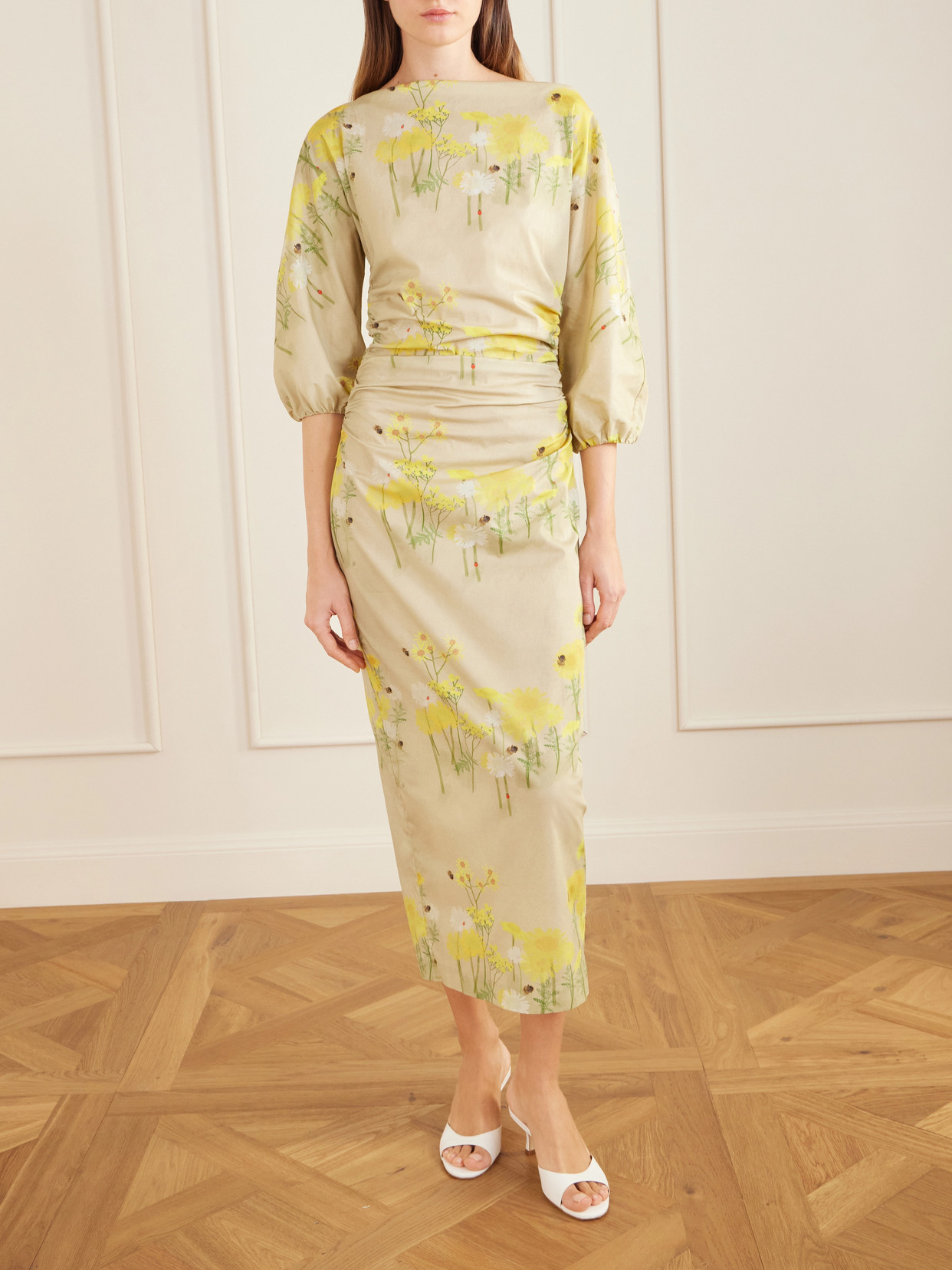 Ezra Floral-Print Cotton-Blend Midi Dress