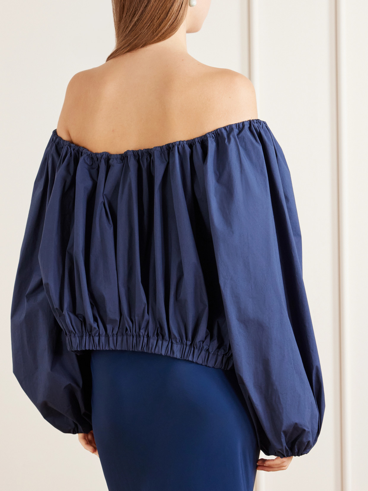 Ally Off-The-Shoulder Cropped Cotton-Blend Blouse