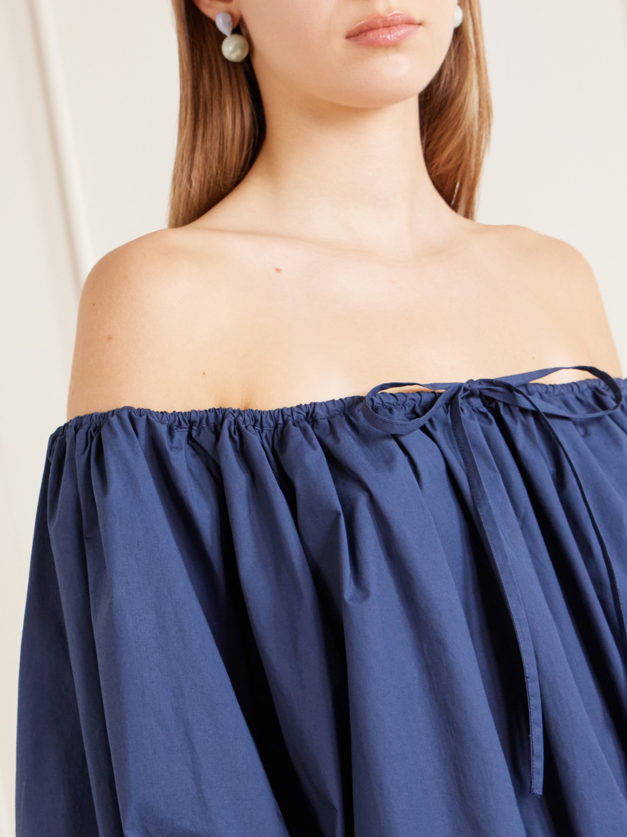 Ally Off-The-Shoulder Cropped Cotton-Blend Blouse