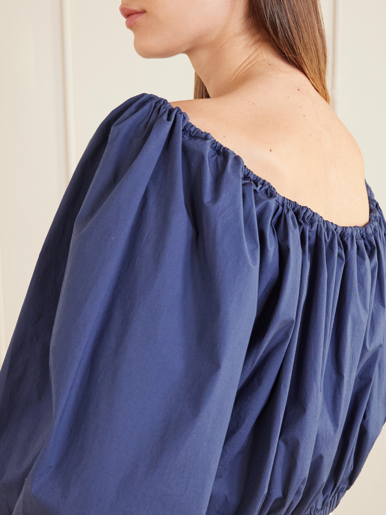 Ally Off-The-Shoulder Cropped Cotton-Blend Blouse