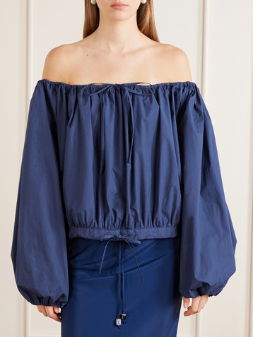 Bernadette Ally off-the-shoulder cropped cotton-blend blouse