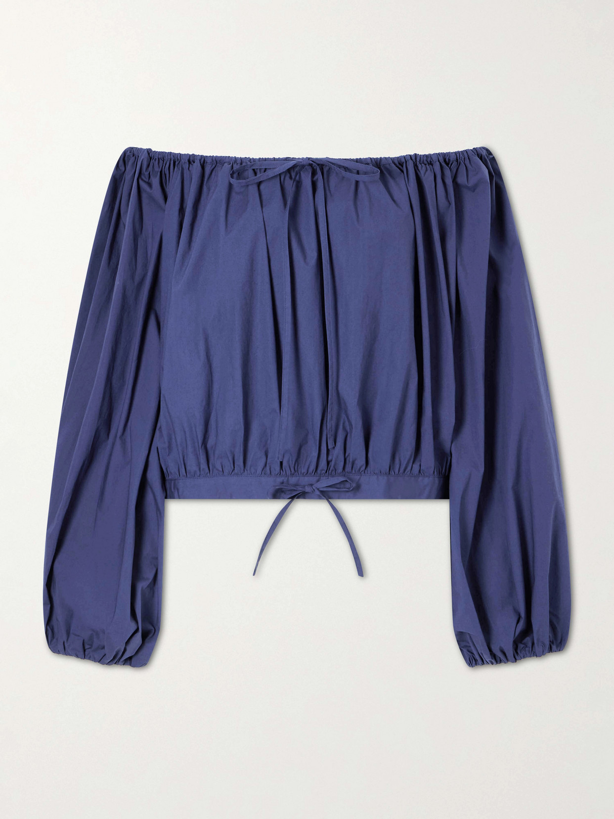 Bernadette Ally Off-the-shoulder Cropped Cotton-blend Blouse In Blue