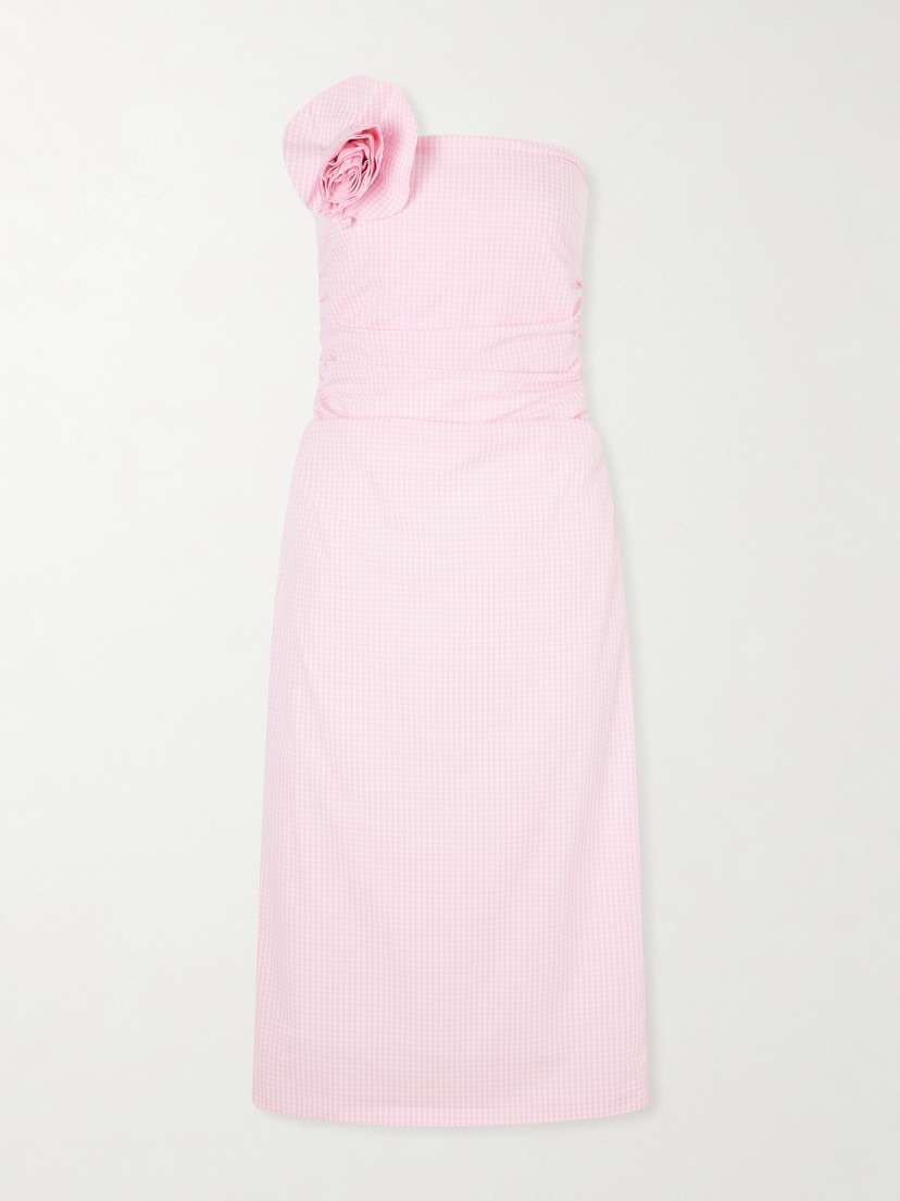 BERNADETTE Vera Embellished Gingham Cotton Midi Dress