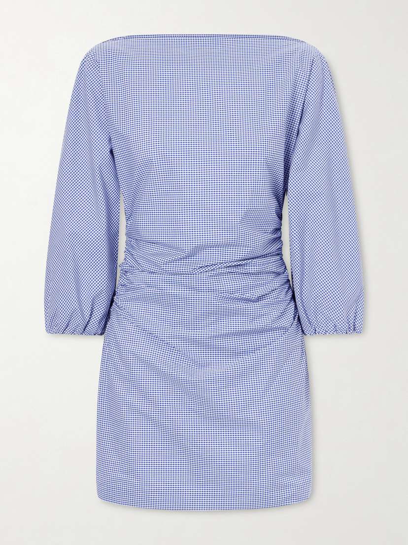 BERNADETTE Ezra Gathered Checked Cotton Mini Dress