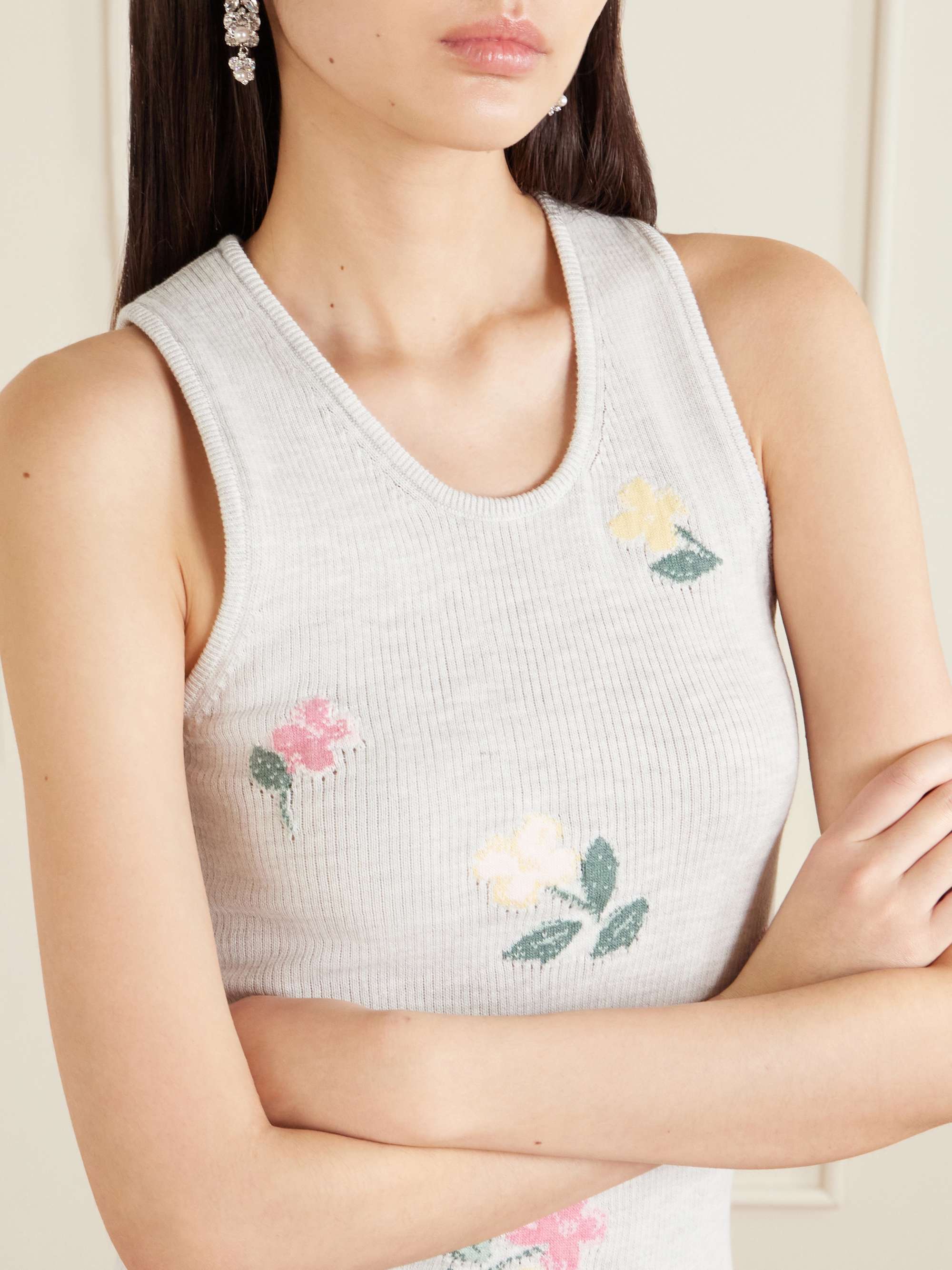 BERNADETTE Clementine floral-jacquard ribbed cotton tank top | NET