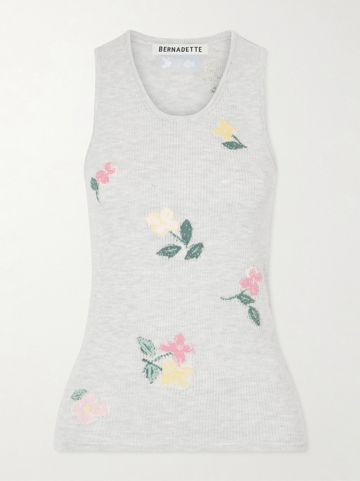 Bernadette Clementine Floral-jacquard Ribbed Cotton Tank Top In Gray