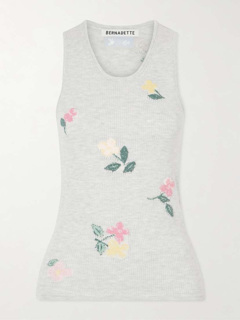 BERNADETTE Clementine Floral-jacquard Ribbed Cotton Tank Top