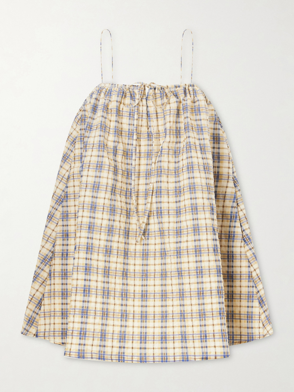 Bernadette Checked Seersucker Mini Dress In Neutral